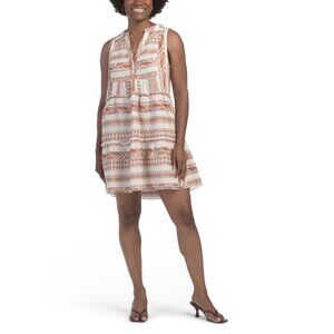 ELAN Beige V-neck Swing Mini Dress